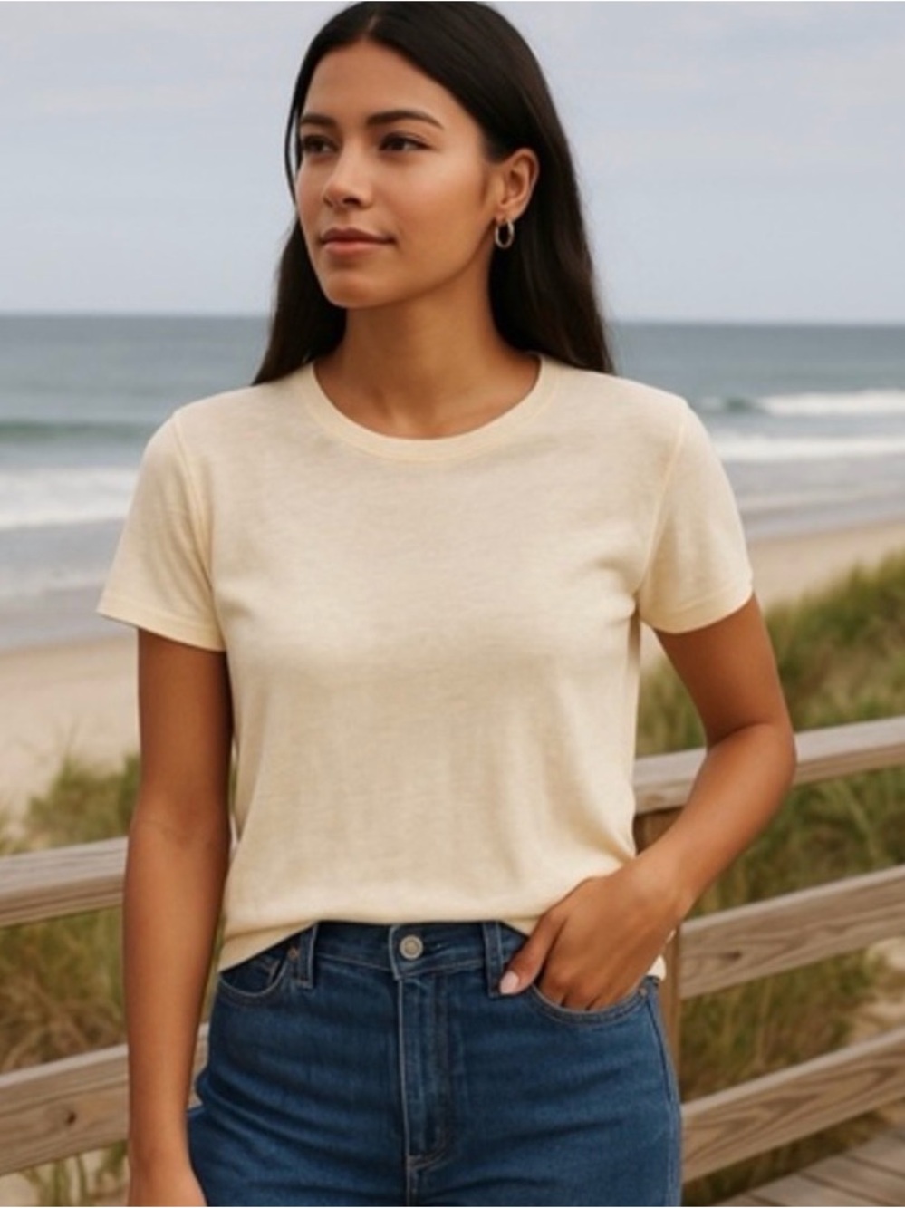 J.Crew Ivory Linen Crewneck Short Sleeve Tee